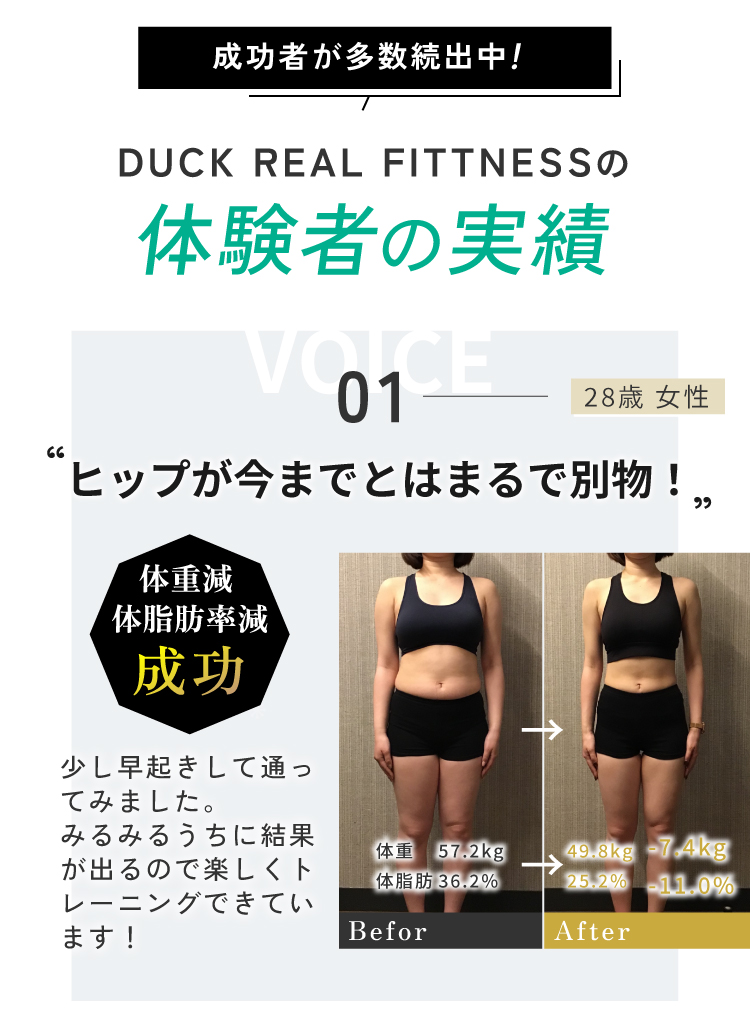 成功者が多数続出中！DUCK REAL FITTNESSの体験者の実績　【01】ヒップが今までとはまるで別物！